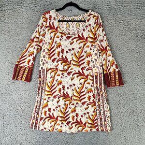 Soft Surroundings Dress Womens Large Brown Fall Print Button Side Knit Dress